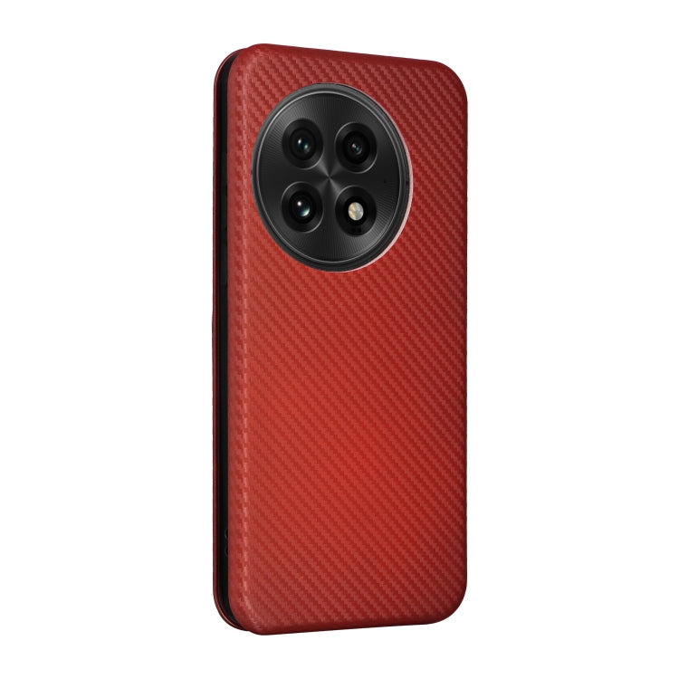 Funda de Cuero con Tapa y Textura de Fibra de Carbono para OnePlus 13 (Marrón)