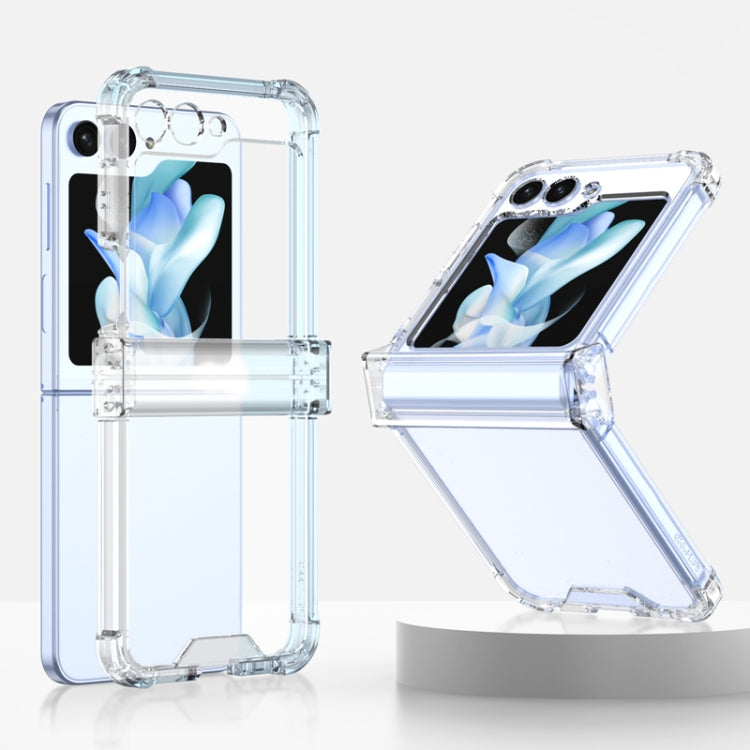 Caja de teléfono Samsung Galaxy Z Flip5 Gkk galvanizada con bisagra de Airbag y soporte para anillo (Transparente)