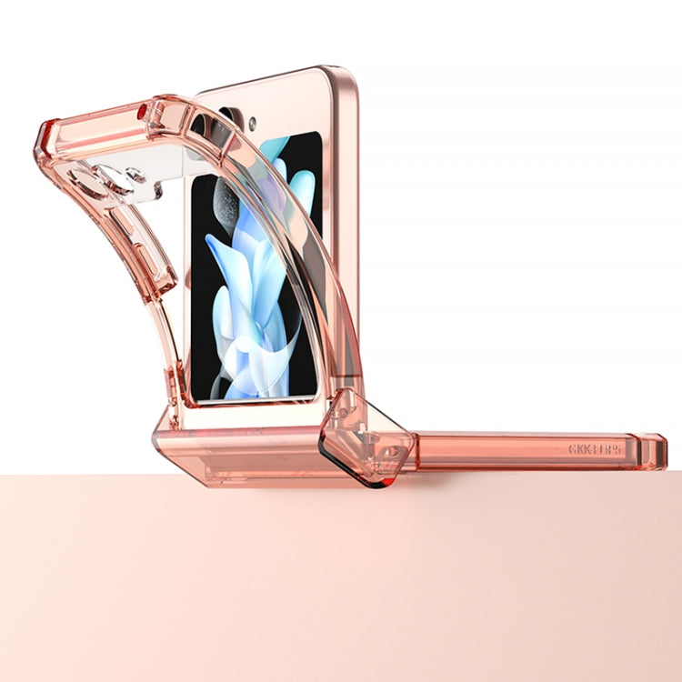 Caja de teléfono Samsung Galaxy Z Flip5 Gkk galvanizada con bisagra de Airbag y soporte para anillo (Transparente)