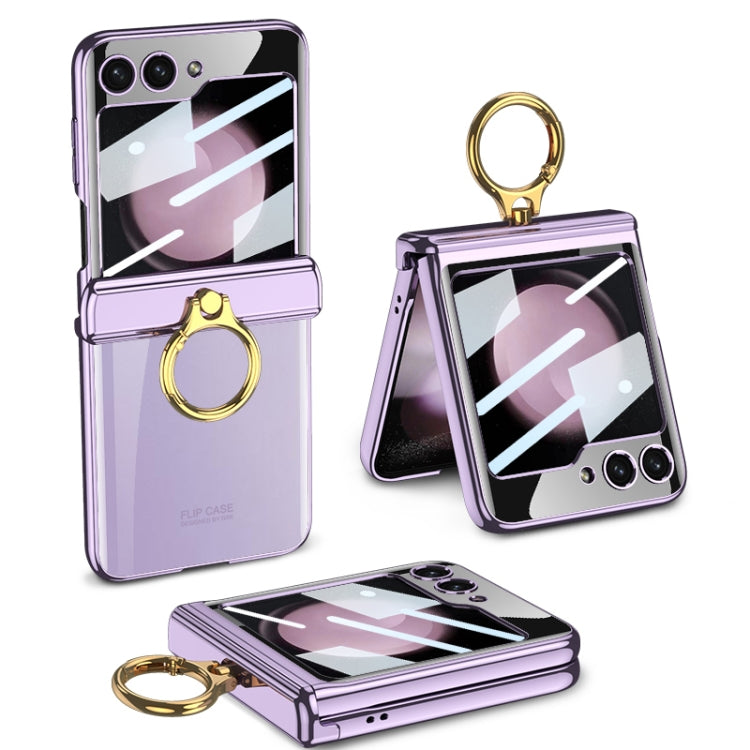 Estuche giratorio magnético plegable para Samsung Galaxy Z Flip5 Gkk con soporte para anillo (Púrpura)