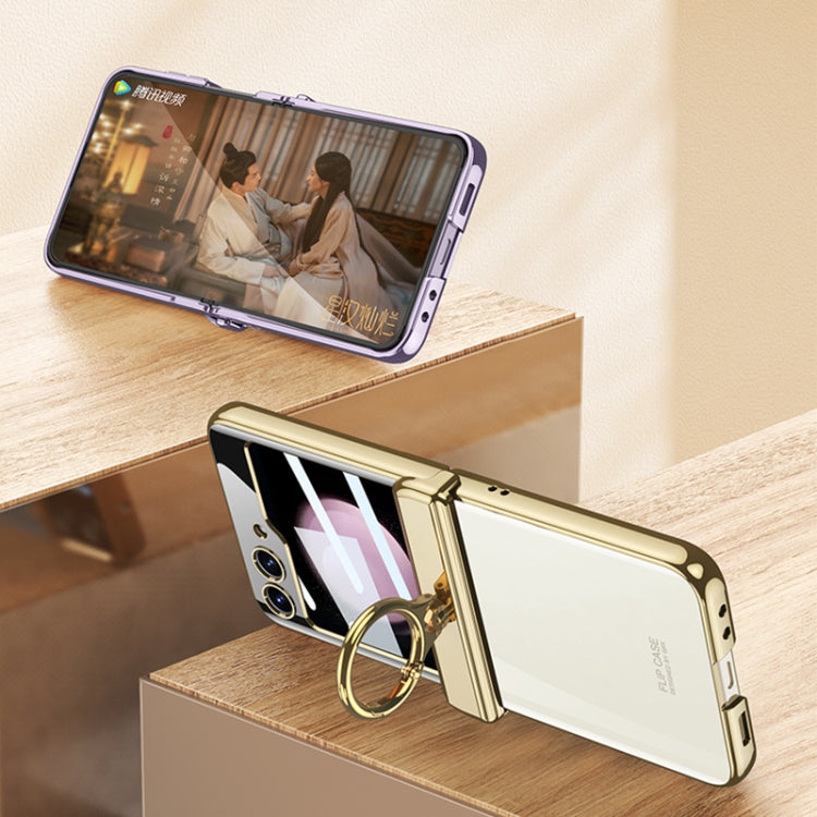 Estuche giratorio magnético plegable para Samsung Galaxy Z Flip5 Gkk con soporte para anillo (Púrpura)