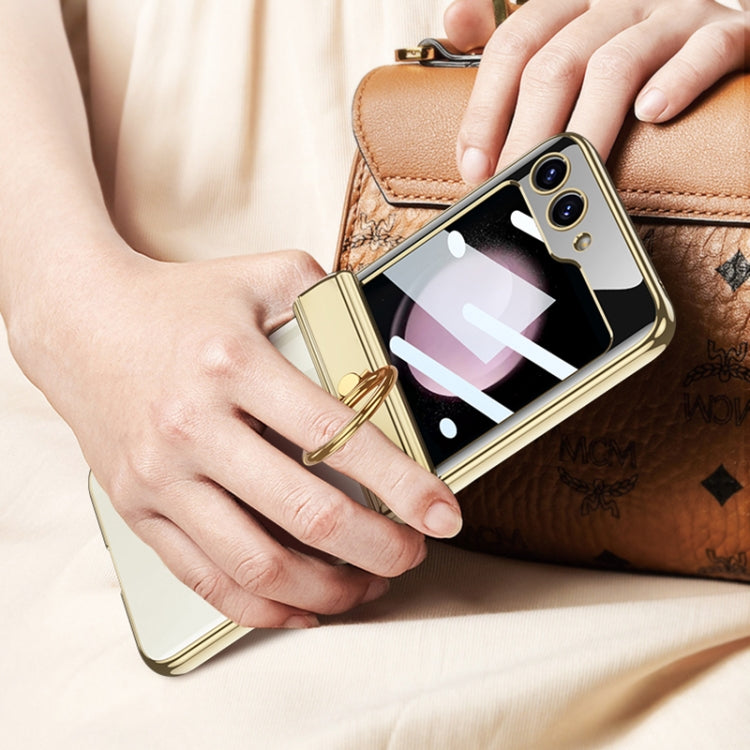 Estuche giratorio magnético plegable para Samsung Galaxy Z Flip5 Gkk con soporte para anillo (Púrpura)