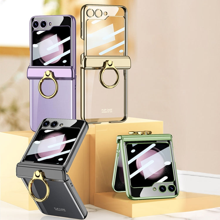 Estuche giratorio magnético plegable para Samsung Galaxy Z Flip5 Gkk con soporte para anillo (Oro Champán)