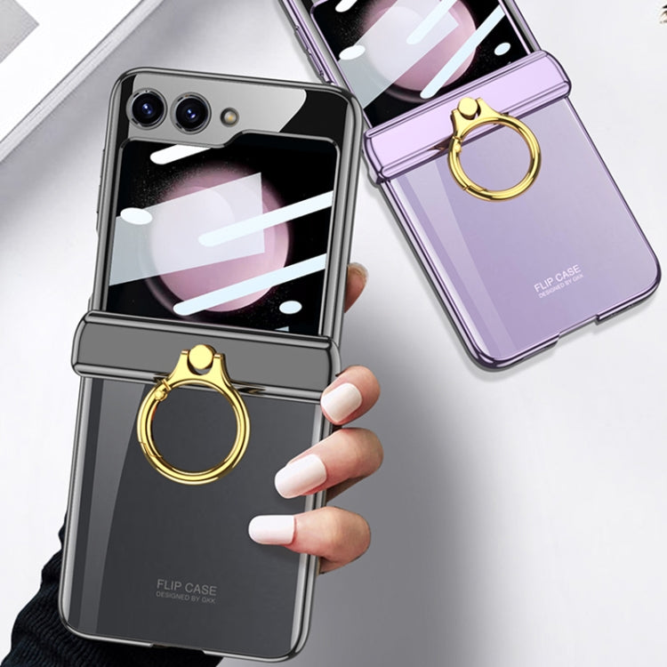 Estuche giratorio magnético plegable para Samsung Galaxy Z Flip5 Gkk con soporte para anillo (Oro Champán)