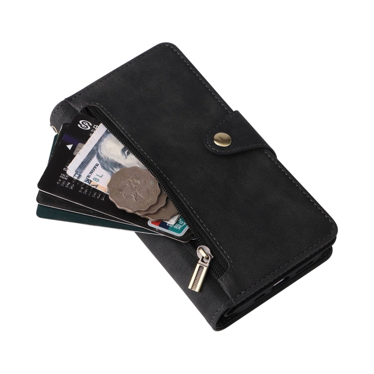 Funda de Cuero para iPhone 16 Pro con Tres Pliegues y Hebilla de Remache (Negro)