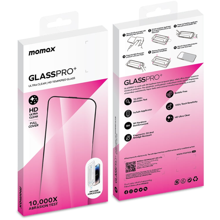 Película de Vidrio Templado Momax iPhone 15 0,3mm 3D Pantalla Completa (Negro) - MOVILSTORE