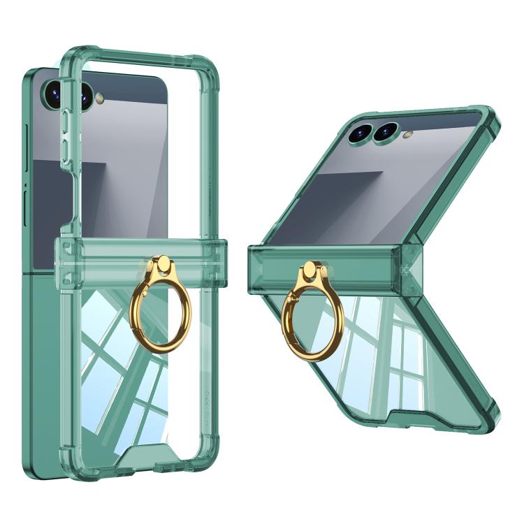 Funda de silicona con bisagra y soporte para anillo para Samsung Galaxy Z Flip7 5G Gkk Airbag (verde transparente)