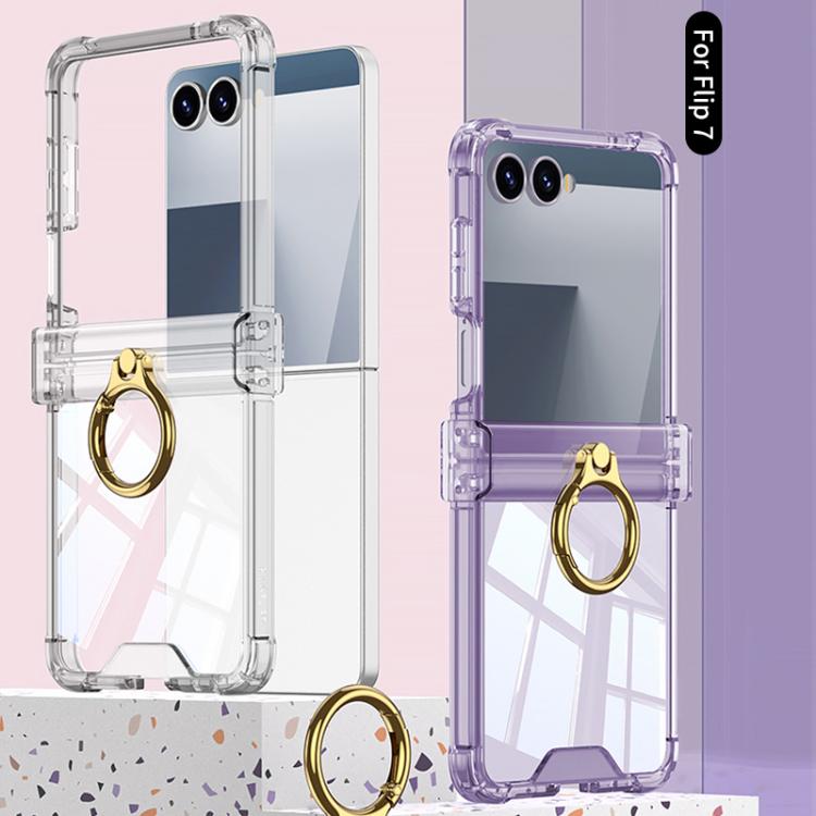 Funda de silicona con bisagra y soporte para anillo para Samsung Galaxy Z Flip7 5G Gkk Airbag (naranja transparente)