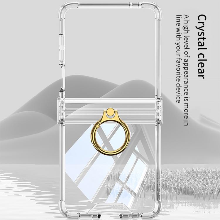 Funda de silicona con bisagra y soporte para anillo para Samsung Galaxy Z Flip7 5G Gkk Airbag (naranja transparente)