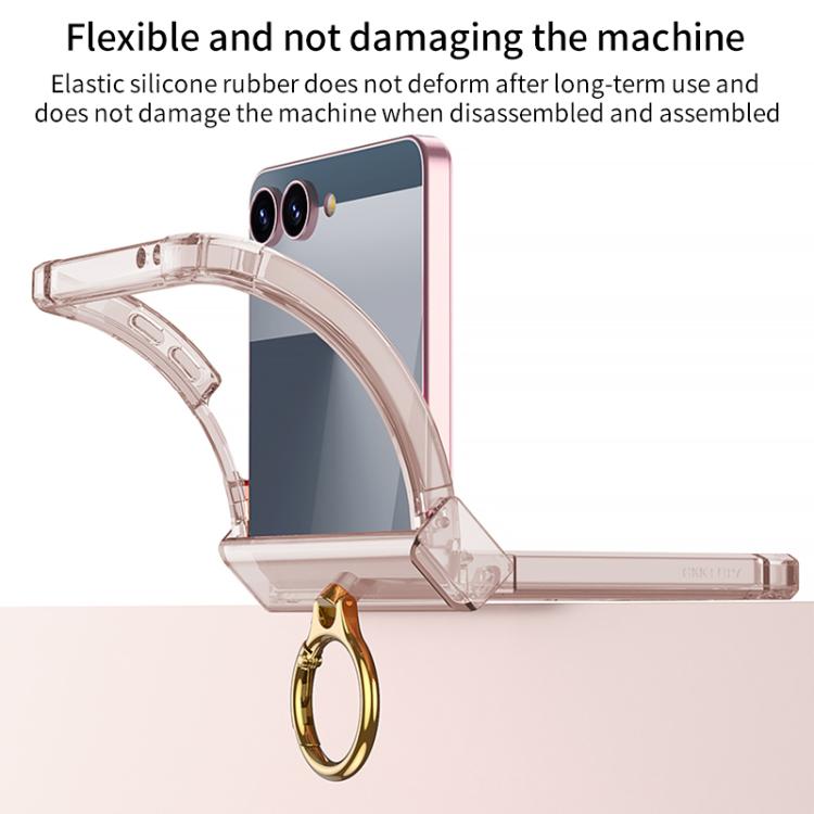 Funda de silicona con bisagra y soporte para anillo para Samsung Galaxy Z Flip7 5G Gkk Airbag (naranja transparente)
