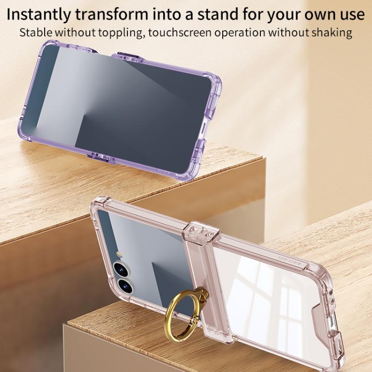 Funda de silicona con bisagra y soporte para anillo para Samsung Galaxy Z Flip7 5G Gkk Airbag (naranja transparente)