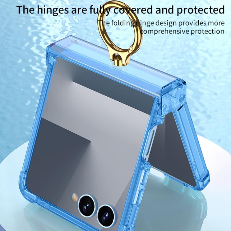 Funda de silicona con bisagra y soporte para anillo para Samsung Galaxy Z Flip7 5G Gkk Airbag (naranja transparente)