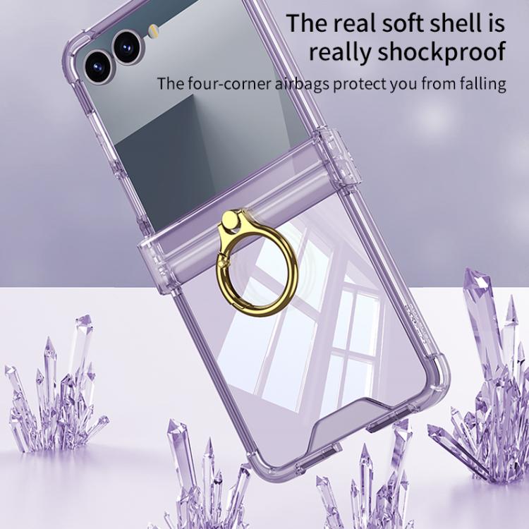 Funda de silicona con bisagra y soporte para anillo para Samsung Galaxy Z Flip7 5G Gkk Airbag (naranja transparente)