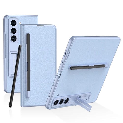 Funda para Teléfono Samsung Galaxy Z Fold5 Gkk con Tapa de Cuero y Soporte para Bolígrafo (Azul Claro)