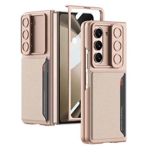 Funda para Teléfono Plegable Samsung Galaxy Z Fold5 Gkk con Ventana Deslizante Ultrafina y Tarjetero (Misty Gold)