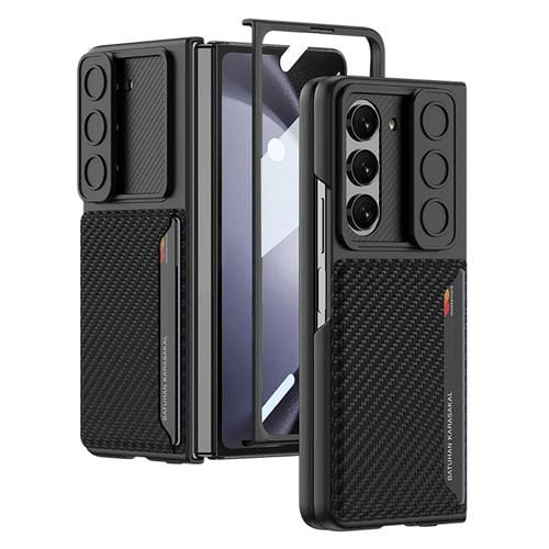 Funda para Teléfono Samsung Galaxy Z Fold5 Gkk Ultrafina con Ventana Deslizante y Tarjetero (Fibra de Carbono)