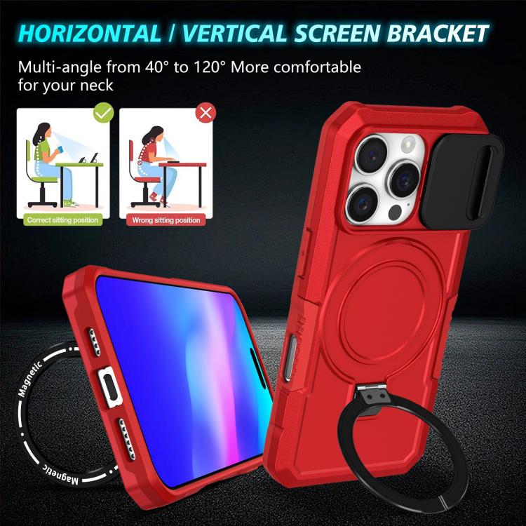 Funda híbrida TPU y PC con Soporte Magsafe y Protección para iPhone 16 Pro Max (Rojo)