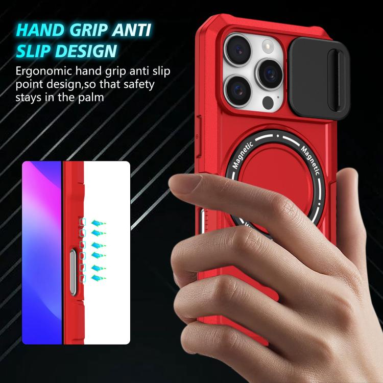 Funda híbrida TPU y PC con Soporte Magsafe y Protección para iPhone 16 Pro Max (Rojo)