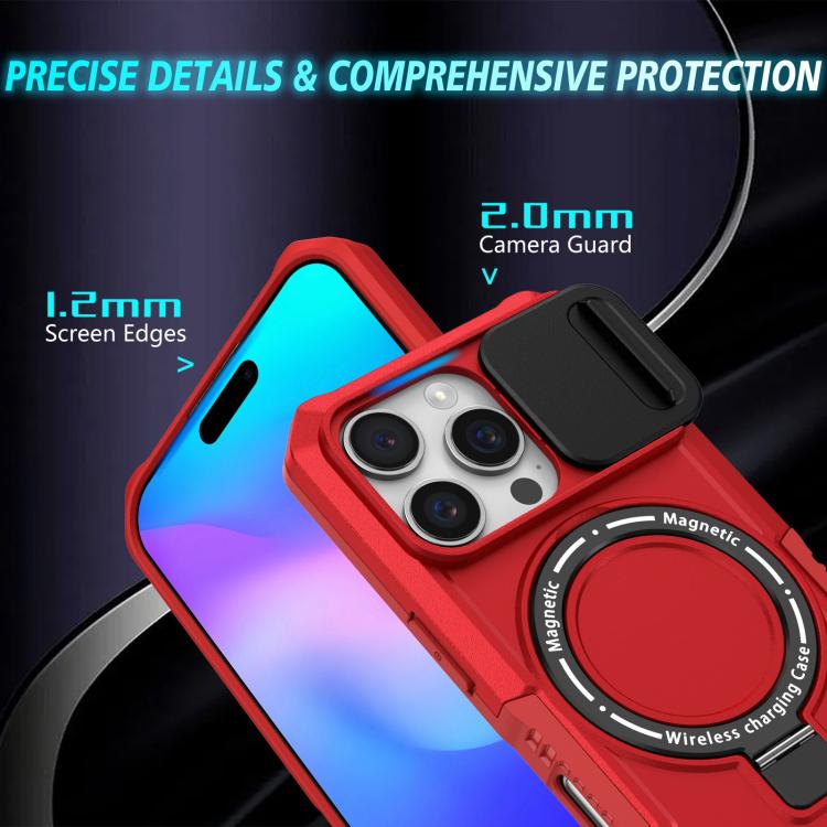 Funda híbrida TPU y PC con Soporte Magsafe y Protección para iPhone 16 Pro Max (Rojo)