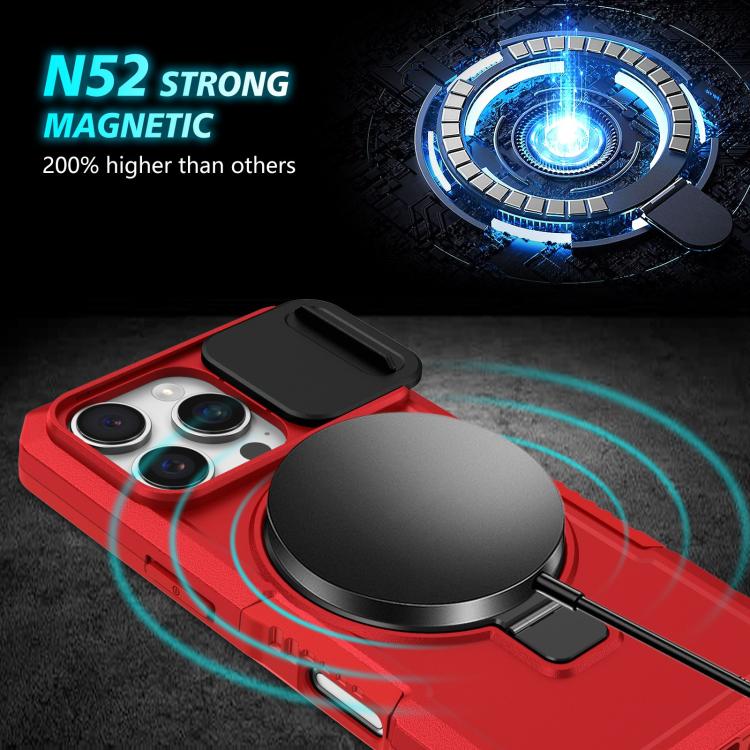 Funda híbrida TPU y PC con Soporte Magsafe y Protección para iPhone 16 Pro Max (Rojo)