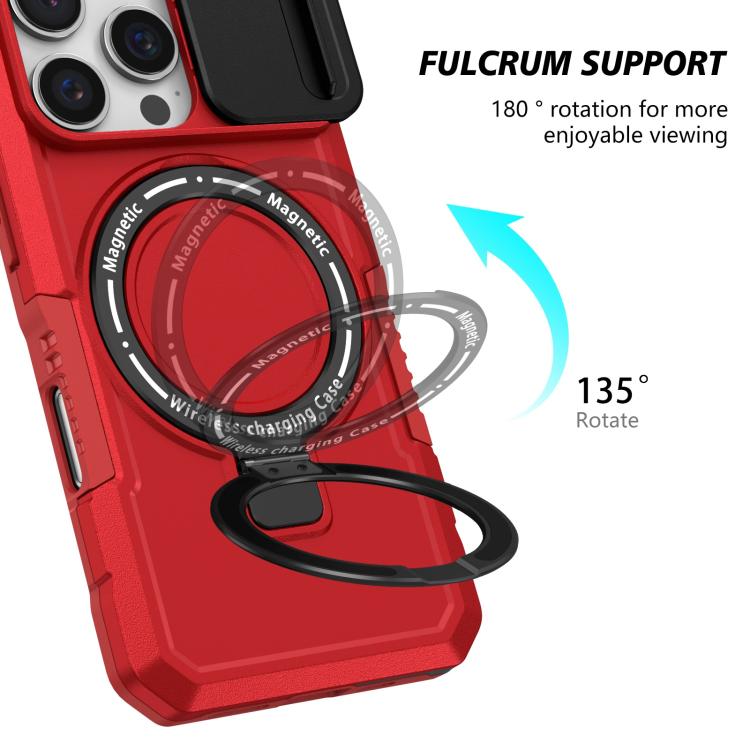 Funda híbrida TPU y PC con Soporte Magsafe y Protección para iPhone 16 Pro Max (Rojo)