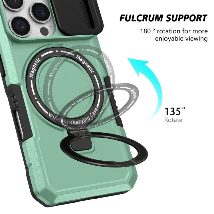 Funda híbrida TPU y PC con soporte Magsafe y protección deslizante para iPhone 16 Pro (Azul Claro)