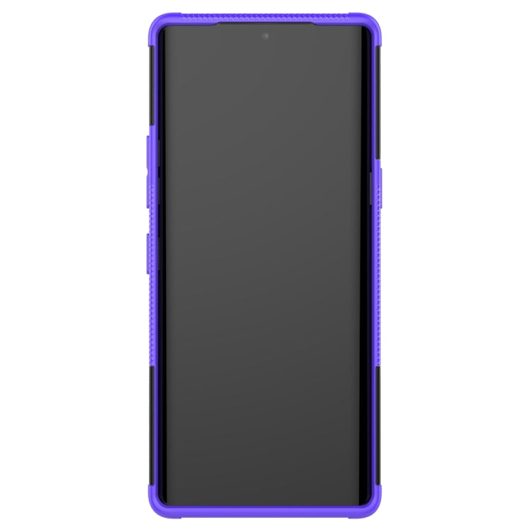 Funda Protectora para LG Velvet Tire Texture TPU + PC a Prueba de Golpes con Soporte (Morado)