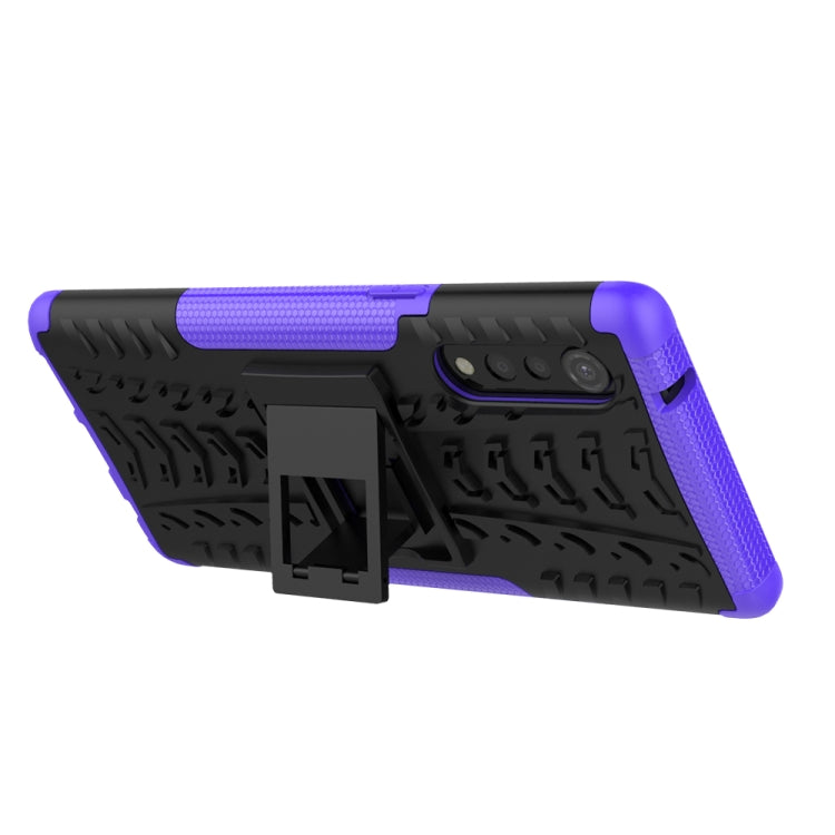 Funda Protectora para LG Velvet Tire Texture TPU + PC a Prueba de Golpes con Soporte (Morado)