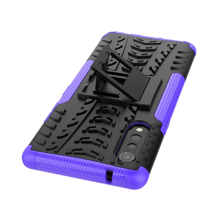 Funda Protectora para LG Velvet Tire Texture TPU + PC a Prueba de Golpes con Soporte (Morado)