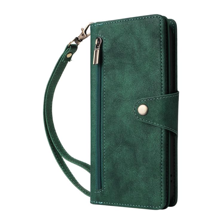 Estuche de Cuero con Tres Pliegues y Hebilla de Remache para Google Pixel 9A (Verde)