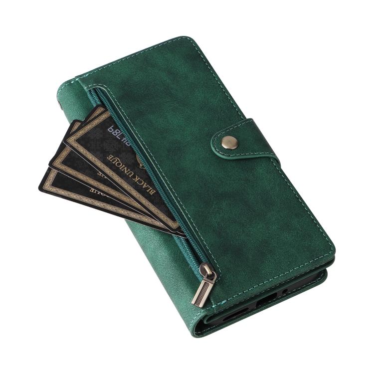 Estuche de Cuero con Tres Pliegues y Hebilla de Remache para Google Pixel 9A (Verde)