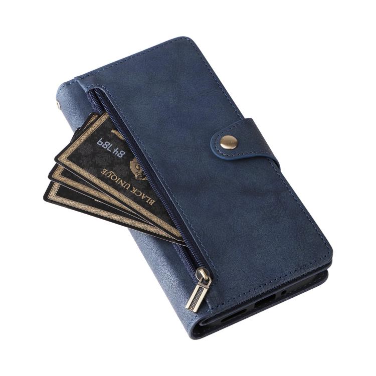 Estuche de Cuero con Tres Pliegues y Hebilla de Remache para Google Pixel 9A (Azul)