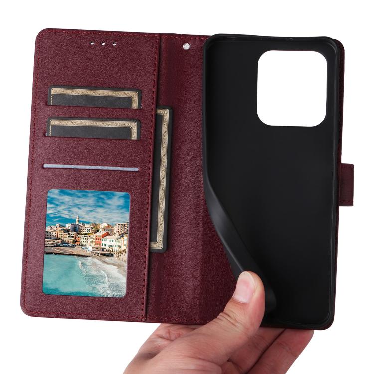 Funda de cuero multifuncional con 3 ranuras para tarjetas para Infinix Hot 40/40 Pro (rojo vino)