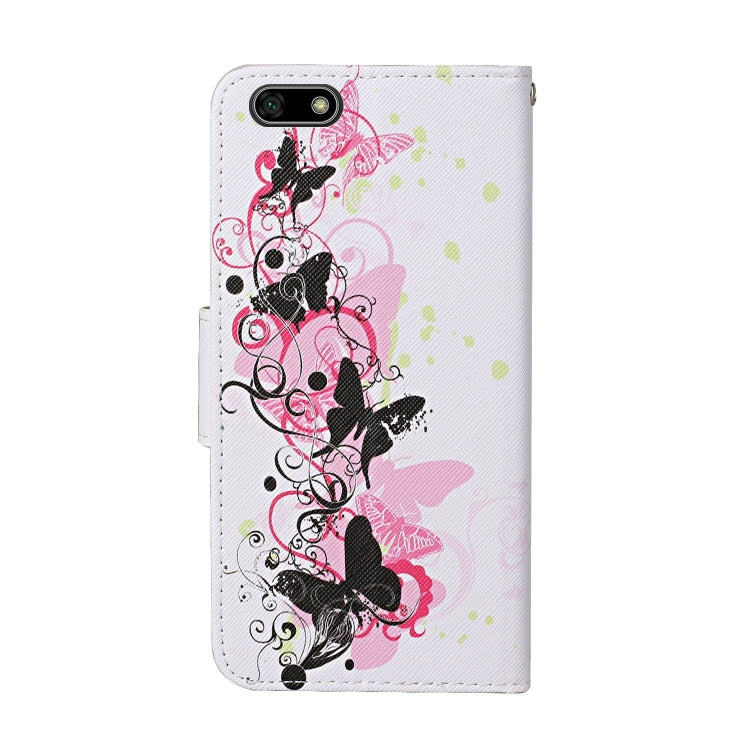 Para Huawei Y5 lite / Y5 Prime (2018) Patrón de dibujo de colores Funda de cuero con tapa horizontal con soporte, ranuras para tarjetas y billetera (cuatro mariposas)