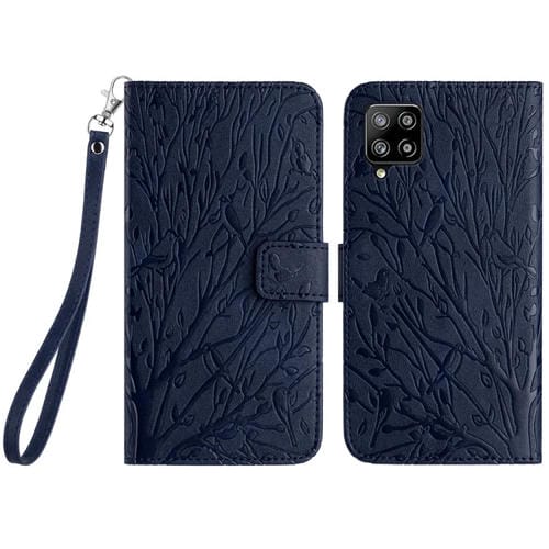 Funda para Teléfono Samsung Galaxy A22 4G Cuero Patrón En Relieve Tree Birds (Azul)