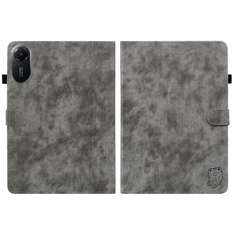 Funda de cuero con tapa y estampado de tigre para Redmi Pad 2 / Redmi Pad SE 11 2025 (gris)