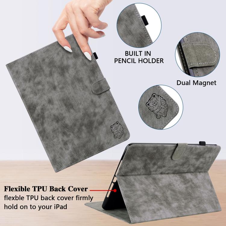 Funda de cuero con tapa y estampado de tigre para Redmi Pad 2 / Redmi Pad SE 11 2025 (gris)