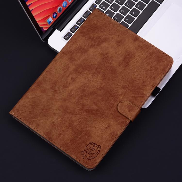Funda de cuero con tapa y diseño de tigre para Redmi Pad 2 / Redmi Pad SE 11 2025 (marrón)