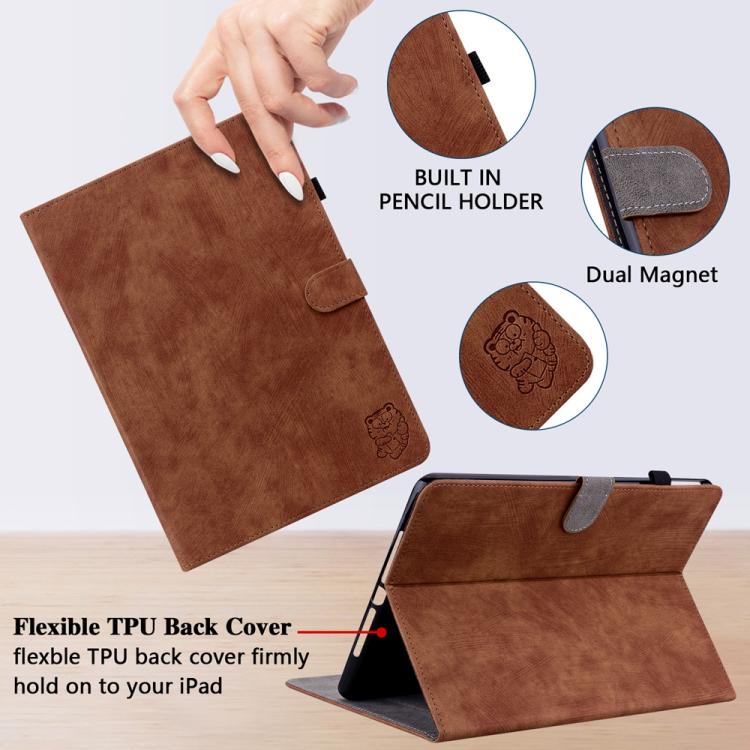 Funda de cuero con tapa y diseño de tigre para Redmi Pad 2 / Redmi Pad SE 11 2025 (marrón)