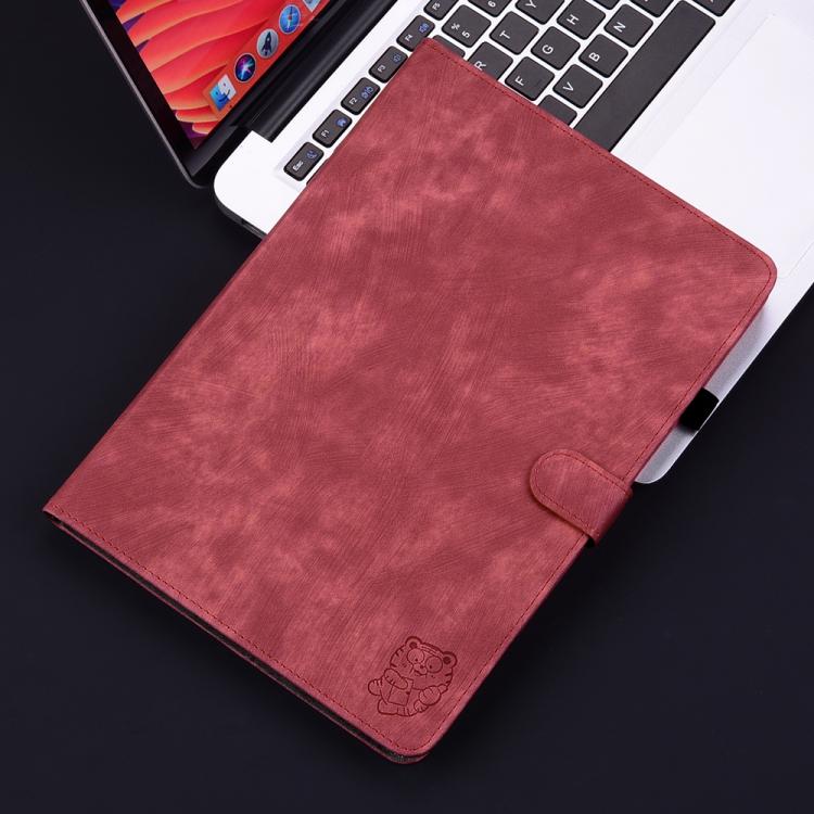Funda de cuero con tapa y estampado de tigre para Redmi Pad 2 / Redmi Pad SE 11 2025 (roja)