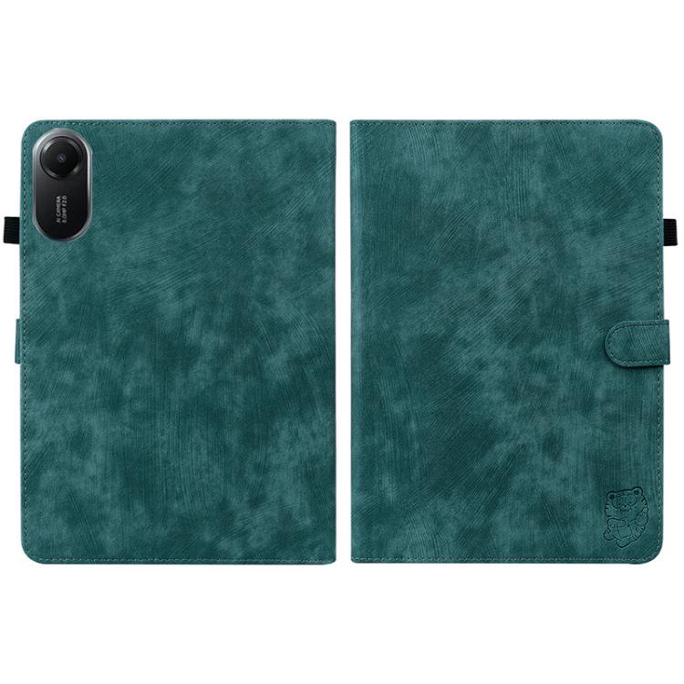 Funda de cuero con tapa y estampado de tigre para Redmi Pad 2 / Redmi Pad SE 11 2025 (verde oscuro)
