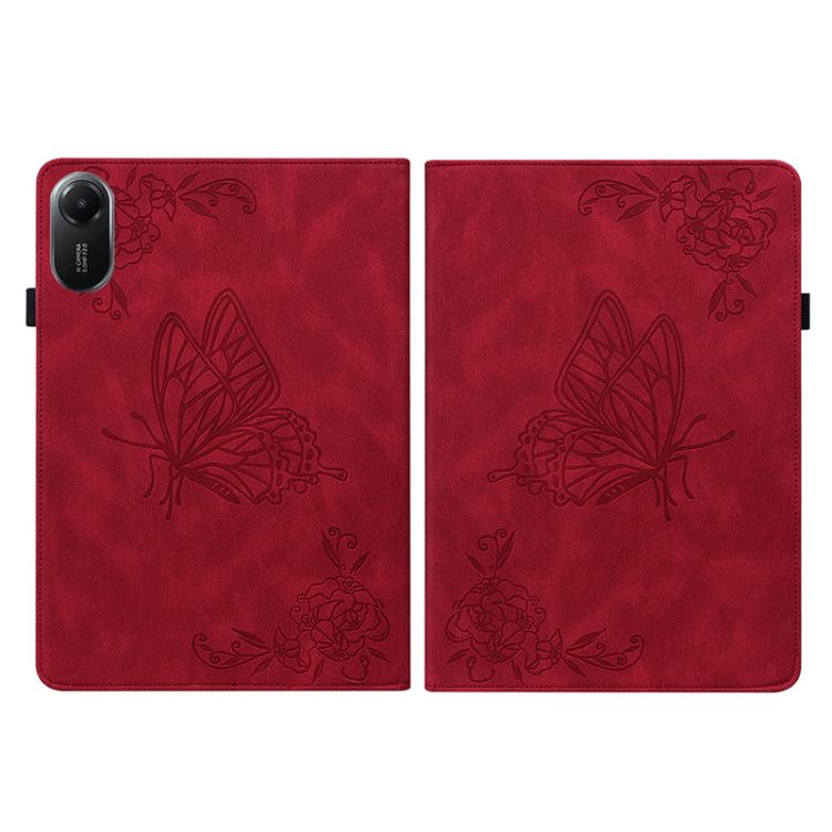 Funda de cuero con estampado de mariposas y flores para Redmi Pad 2 / Redmi Pad SE 11 2025 (roja)