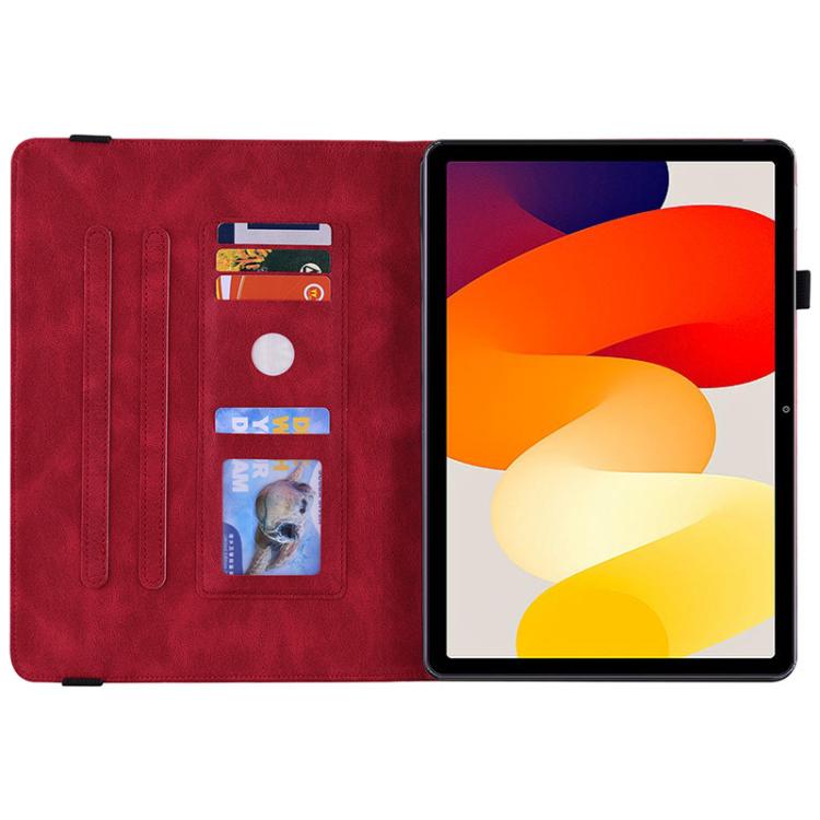 Funda de cuero con estampado de mariposas y flores para Redmi Pad 2 / Redmi Pad SE 11 2025 (roja)