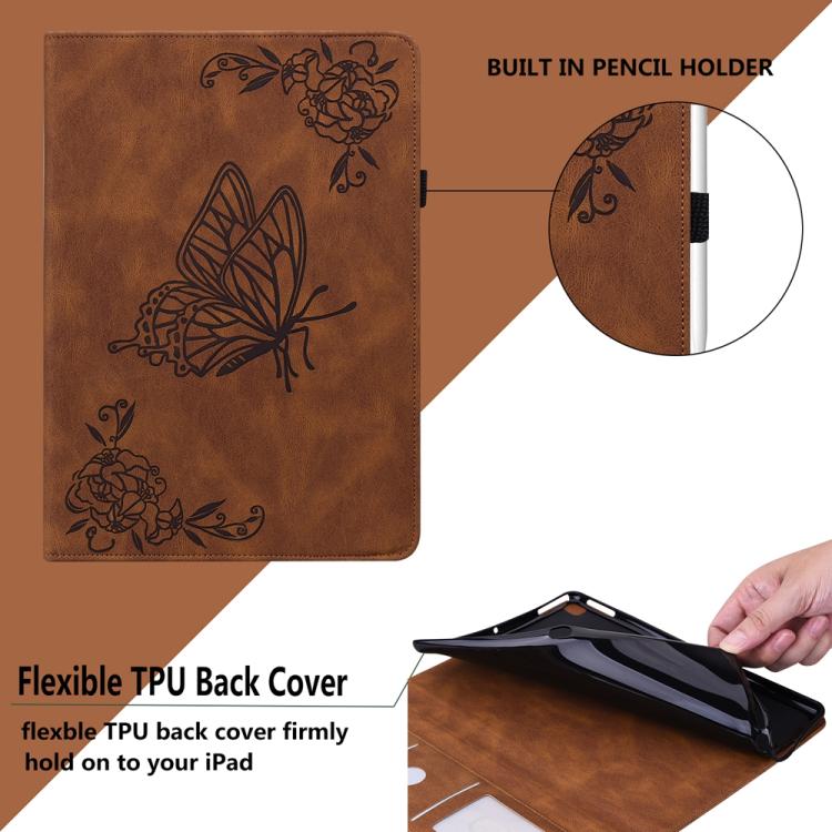 Funda de cuero con relieve de mariposa para Redmi Pad 2 / Redmi Pad SE 11 2025 (marrón)
