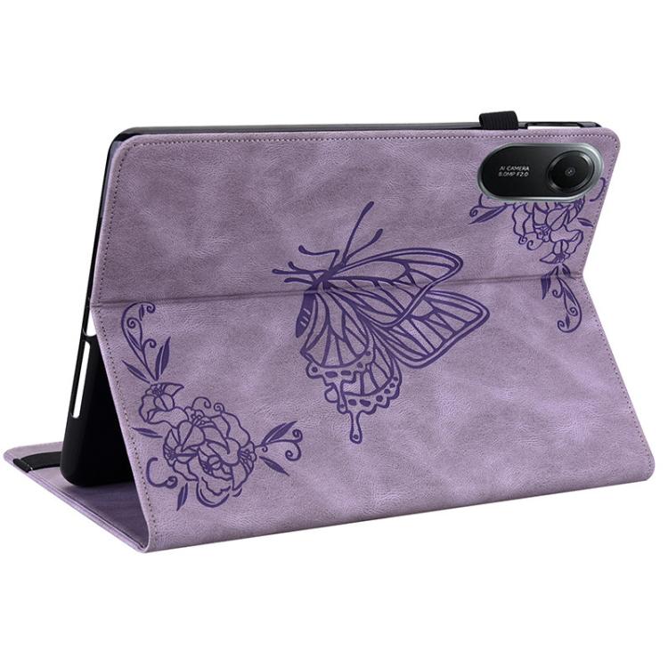 Funda de cuero con estampado de mariposas y flores para Redmi Pad 2 / Redmi Pad SE 11 2025 (morado)
