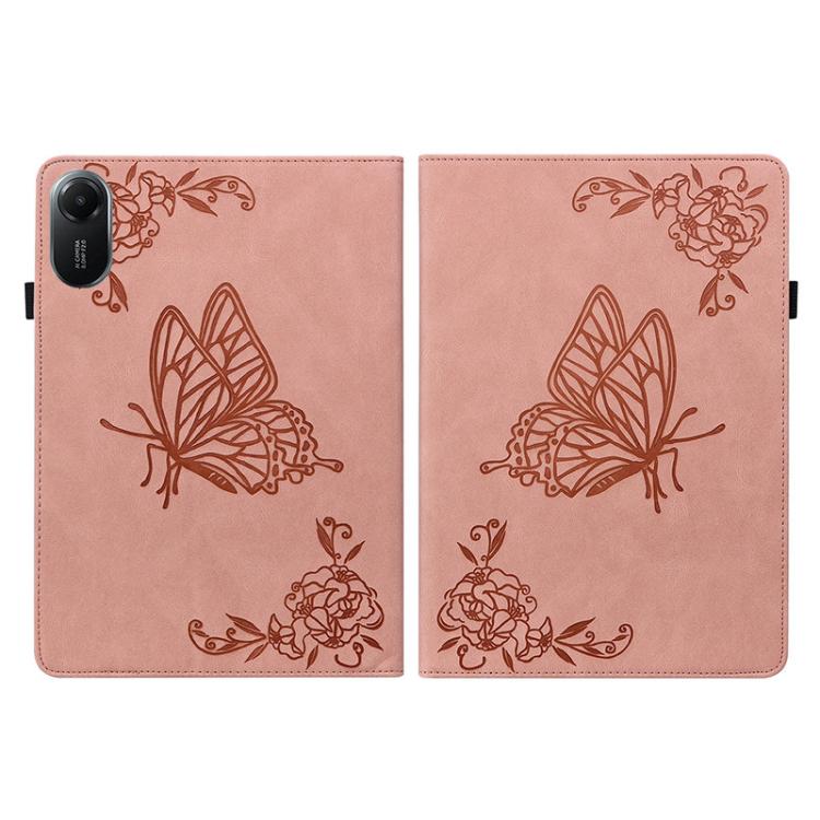 Funda de cuero con relieve de mariposa para Redmi Pad 2 / Redmi Pad SE 11 2025 (oro rosa)