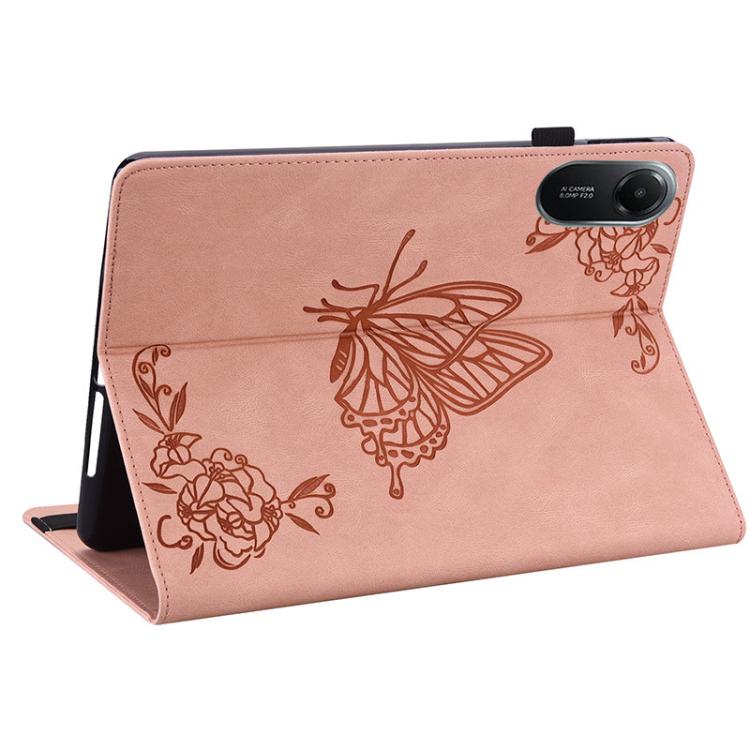 Funda de cuero con relieve de mariposa para Redmi Pad 2 / Redmi Pad SE 11 2025 (oro rosa)