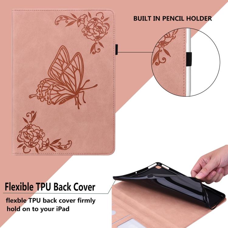 Funda de cuero con relieve de mariposa para Redmi Pad 2 / Redmi Pad SE 11 2025 (oro rosa)