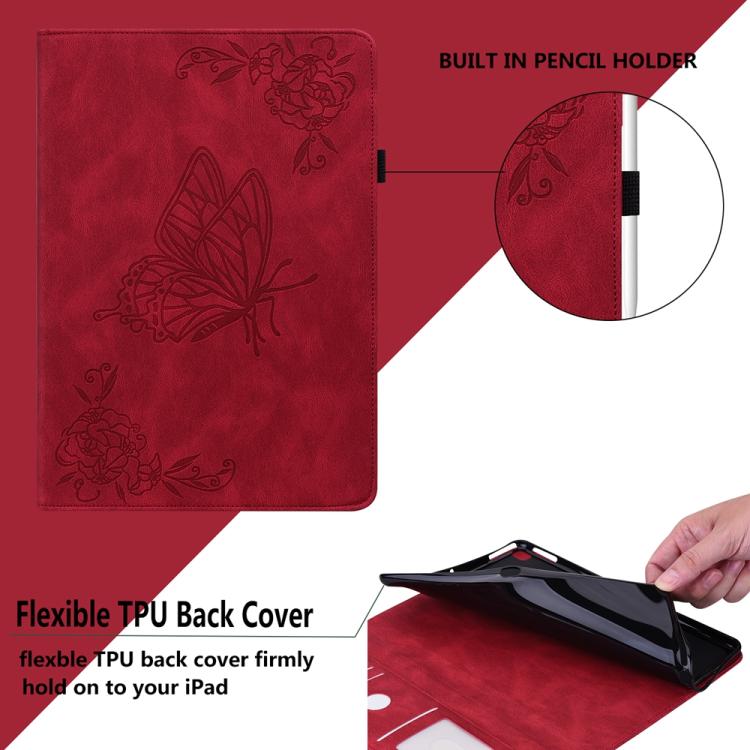 Funda de cuero con relieve de mariposa para tableta Xiaomi Redmi K Pad de 8,8 pulgadas (roja)