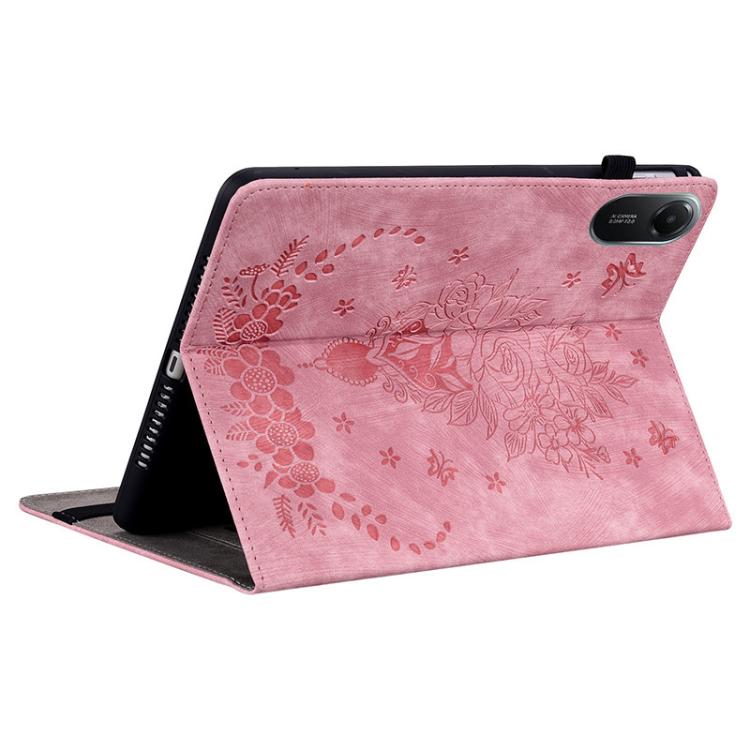 Funda de cuero con relieve mariposa rosa para Redmi Pad 2 / Redmi Pad SE 11 2025 (rosa)